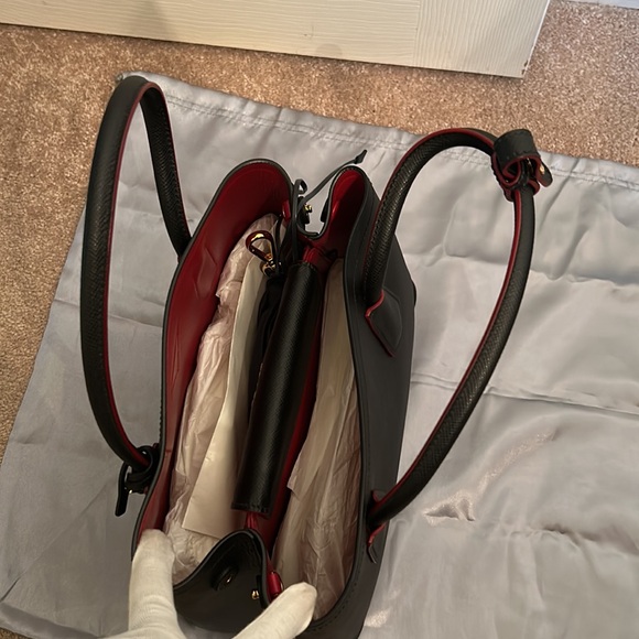 Prada Saffiano Leather Double Strap Bag with Red Interior - Picture 7 of 15